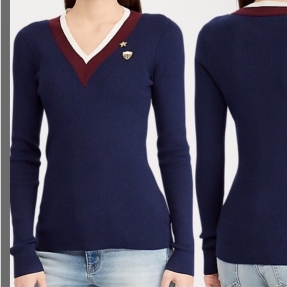 Ralph Lauren Burgundy and Navy Sweater - Picture 7 of 7